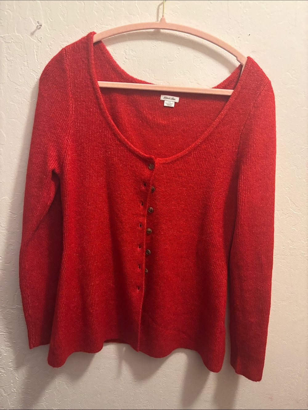 Red Scoop-Neck Button Cardigan